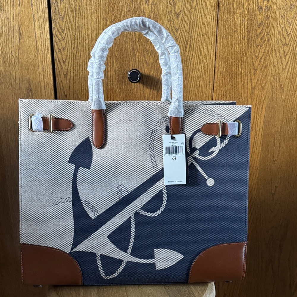 Lauren Ralph Lauren Navy and Tan Tote Bag